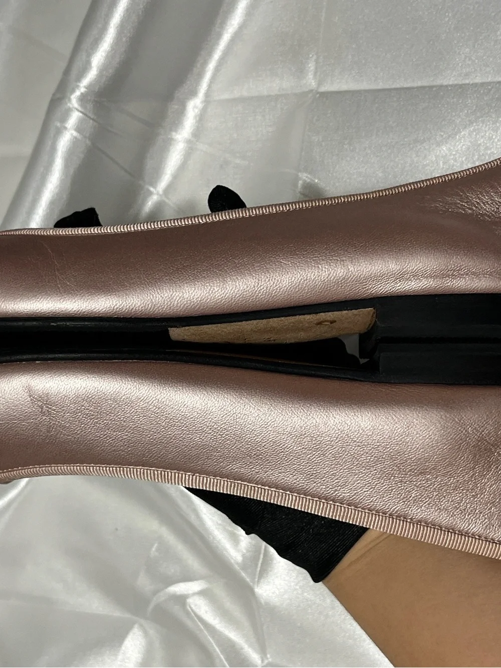 CHANEL Pink and Black Leather Cap-Toe Ballet Flats